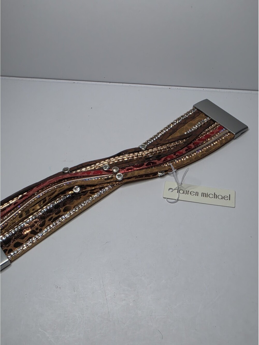 Lauren Michael Multi-Strand Cuff Bracelet Animal Print Rhinestone Magnetic Clasp